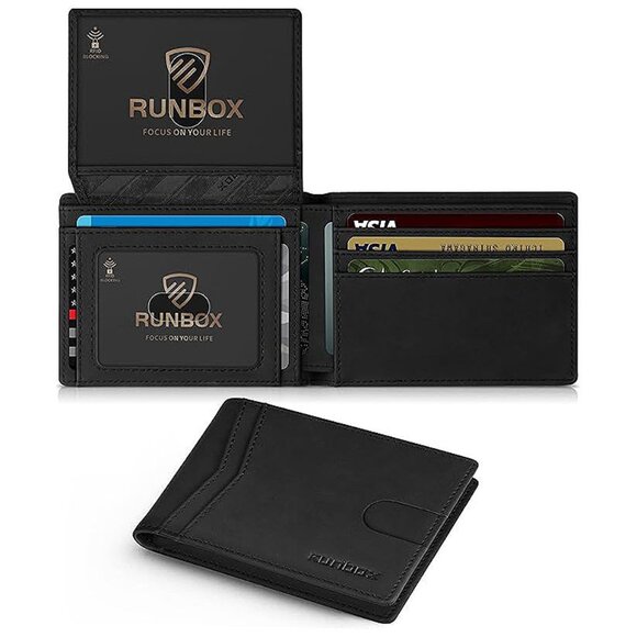 Wallet for Men Slim Rfid Leather 2 ID Window Black-Vegetable tanned leather
